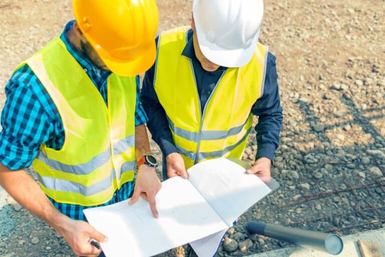 engineers looking at a blueprint